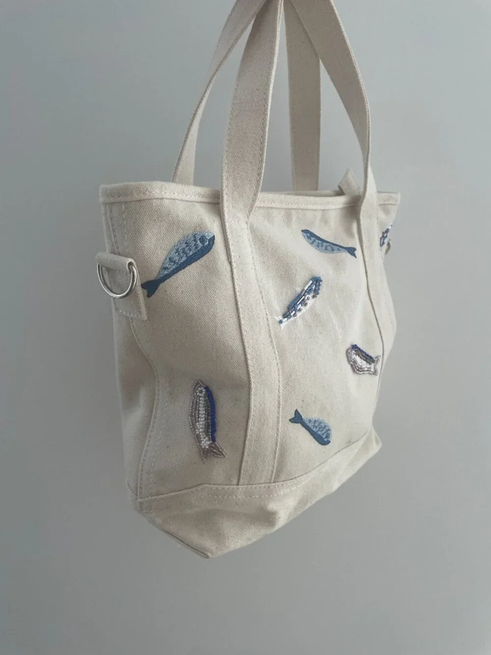Sardines Embroidered Beaded Canvas Tote Bag Design Sample